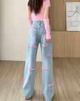 Women's Wide-leg Jeans Embroidered Letters Straight-leg Pants