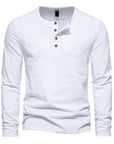 Winter New Long Sleeve T-shirt Men's Bamboo Cotton Solid Color Four Button Henry Collar Long Sleeve T-shirt Men