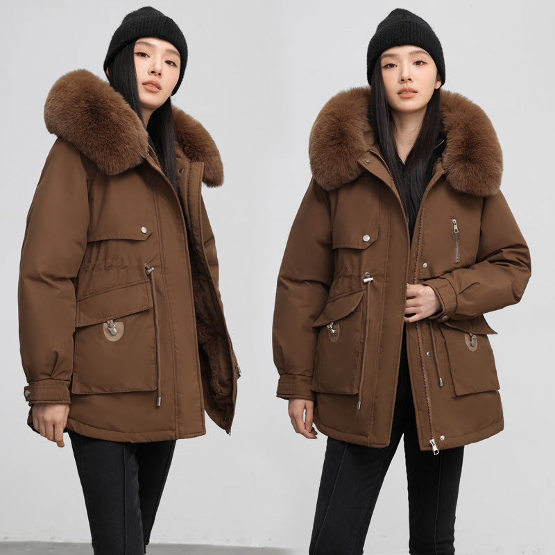 Cross-border Fleece-lined Thickened Fit Slimming Cotton Coat women