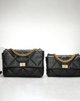 Women’s Genuine Sheepskin Chain Shoulder Bag – Quilted Rhombus Leather Messenger