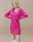 WOMEN Mid-length Sweater V-neck Knitted Twist Dress