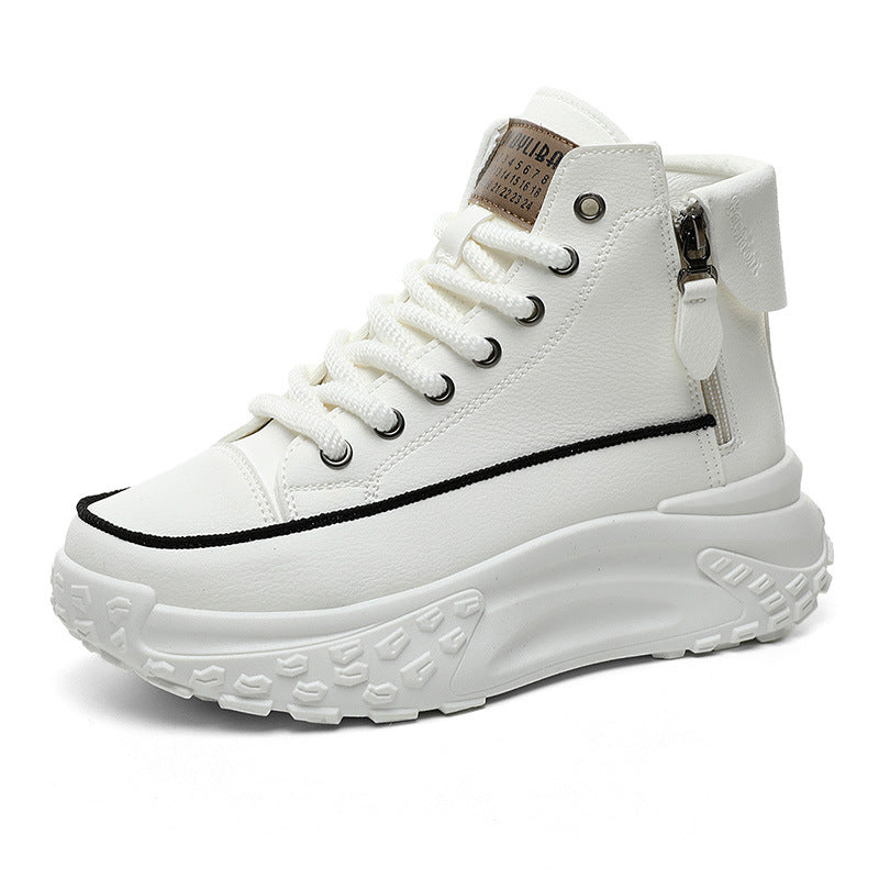 Women High-Top Platform Casual Sneakers – Thick-Soled Round Toe Breathable Fashion Shoes