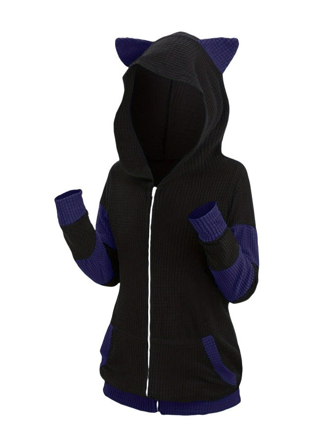Women’s Thickened Cat Ear Zipper Hoodie – Playful Comfort Meets Cozy Streetwear