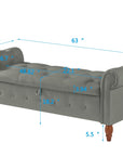 Velvet Multifunctional Storage Rectangular Sofa Stool - Grey ( USA ONLY + 3 TO 5 DAYS SHIPPING)