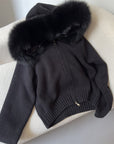 Women’s Hooded Spring Coat – Zipper Cardigan with Real Fox Fur Collar
