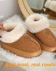Women Genuine Wool Snow Boots – Cowhide Slip-On Winter Boots with Thick EVA Sole & Anti-Slip Comfort
