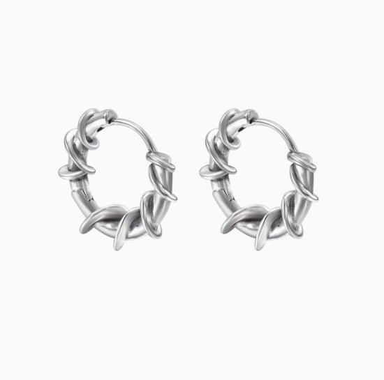 Thorn Winding Earrings Men&#39;s S925 Sterling Silver