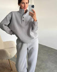 Oversized Solid Casual Pullovers Long Pant Set Warm HoodiE