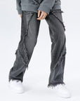 Raw Hem Jeans Men's American High Street Straight-leg Pants