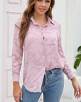 Romantic Fabric Lace Hollow-out Solid Color Long-sleeved Shirt