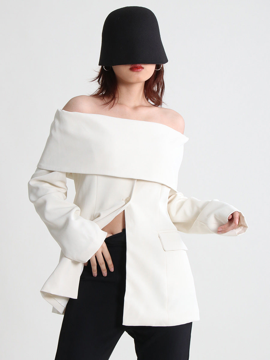 Women’s Off-Shoulder Long Sleeve Suit Coat – Elegant Spring Fashion Blazer