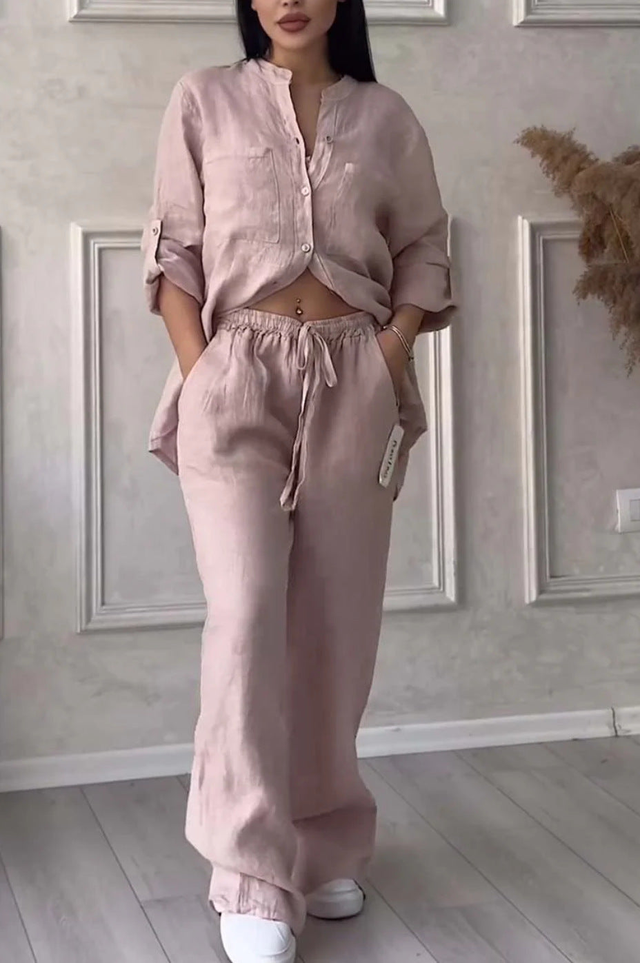 Women&#39;s Wide-leg Pants Lace-up Two-piece Suit