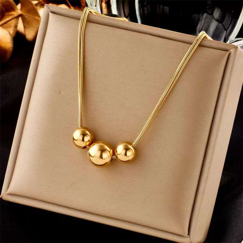 18K Gold Titanium Steel Metal Ball Necklace Vintage