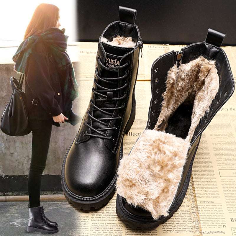 British Style Martin Boots Winter Plus Velvet Thick Cotton Shoes AliFinds