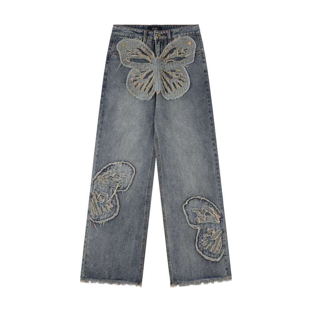 Butterfly Patch Decoration Jeans For Men AliFinds