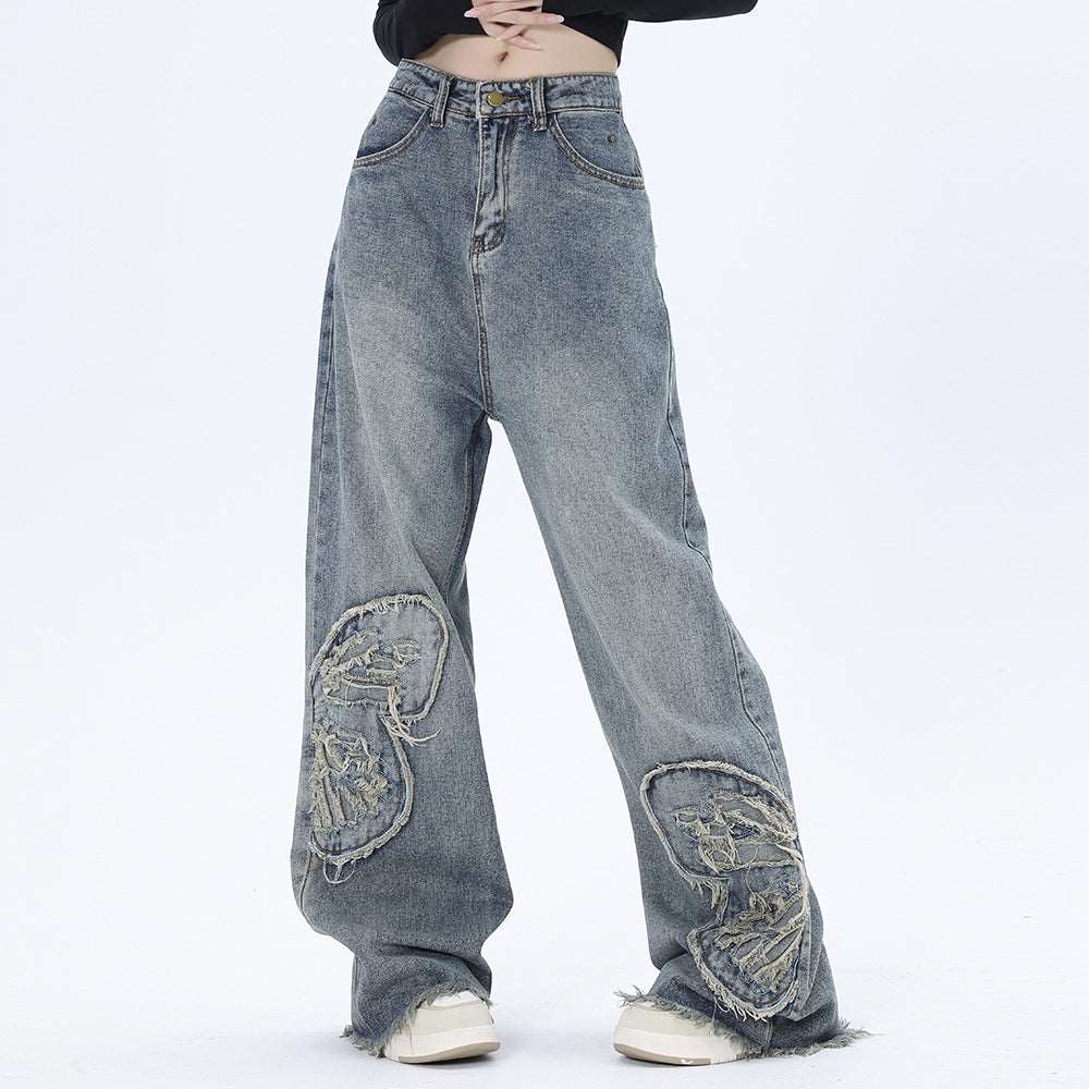 Butterfly Patch Decoration Jeans For Men AliFinds