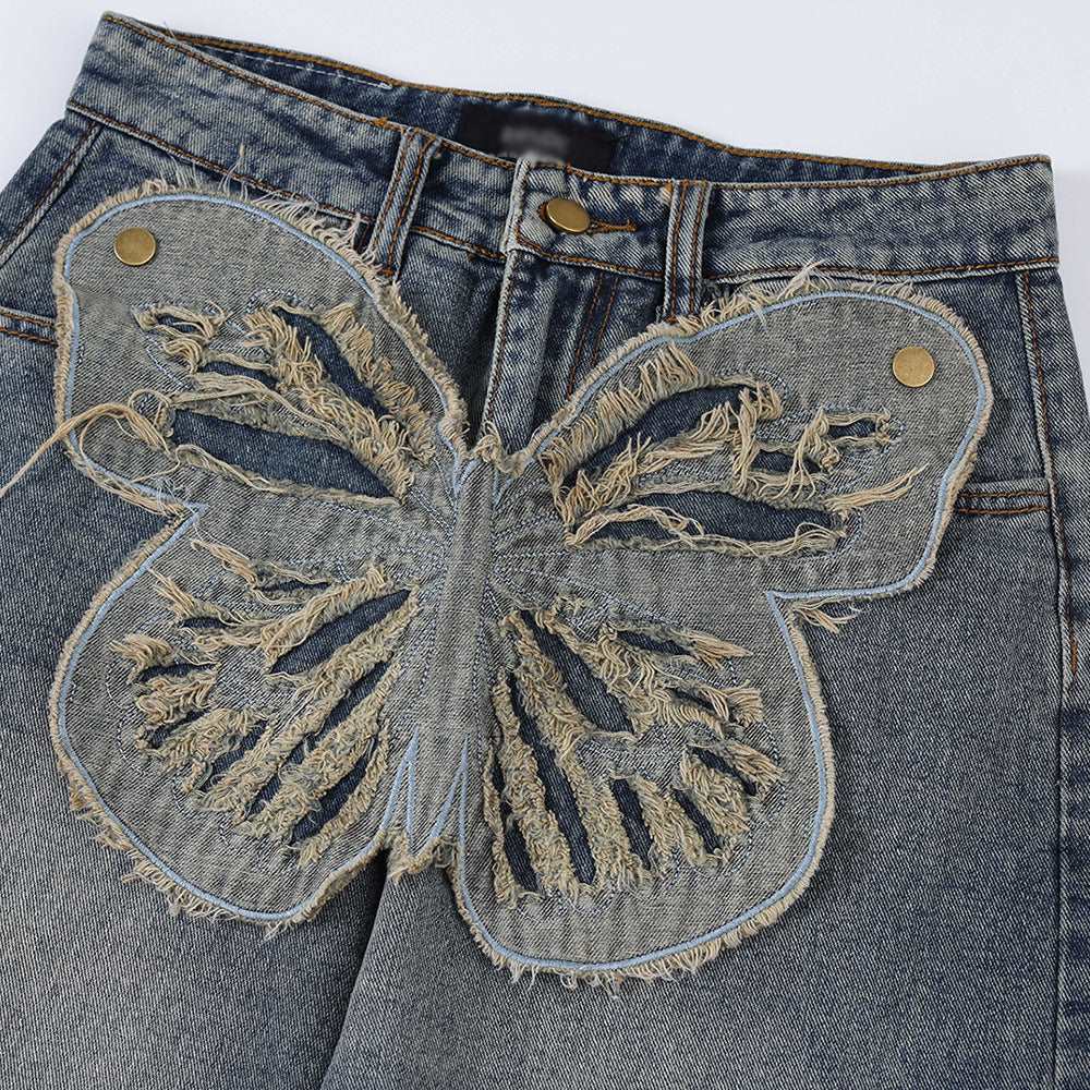 Butterfly Patch Decoration Jeans For Men AliFinds