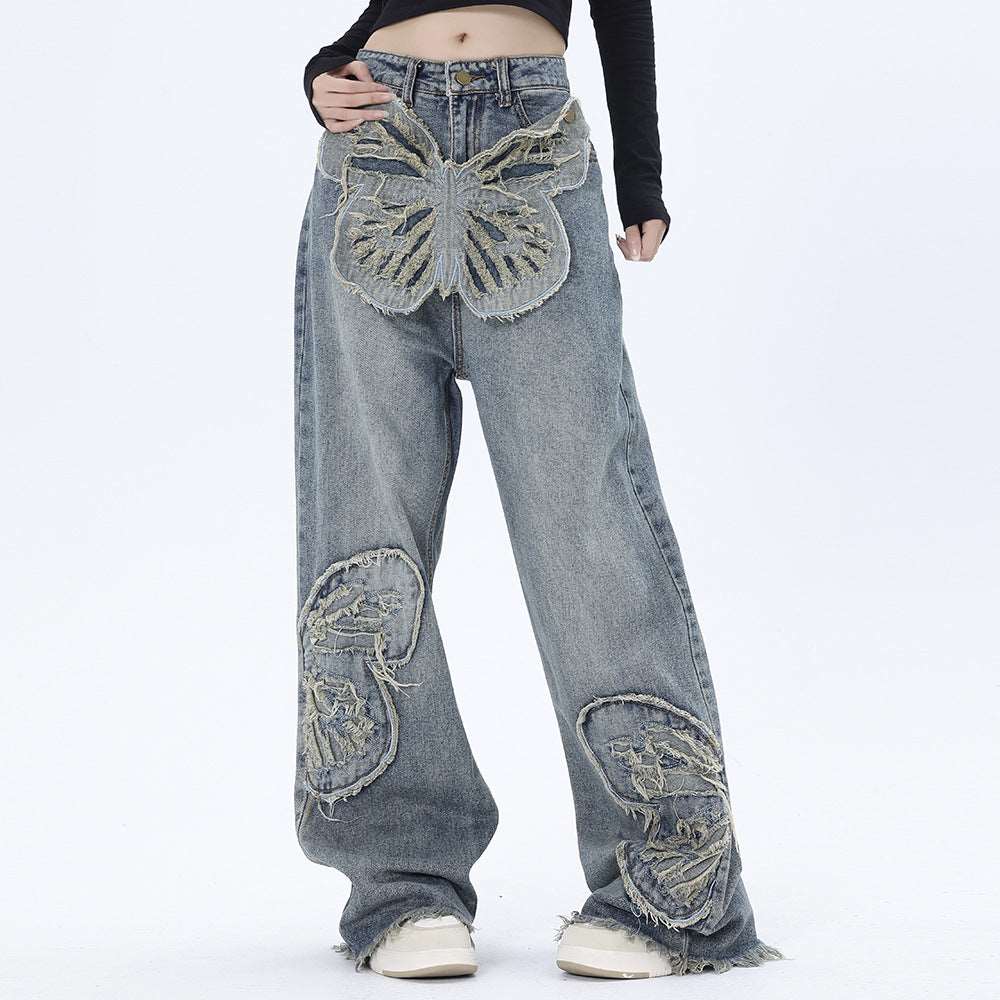 Butterfly Patch Decoration Jeans For Men AliFinds