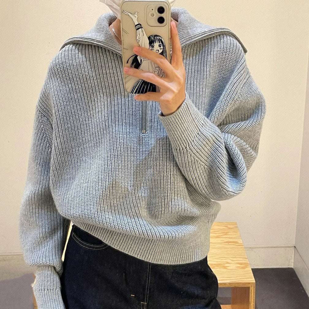 Casual Style Neck Wool Blend Knit Sweater AliFinds