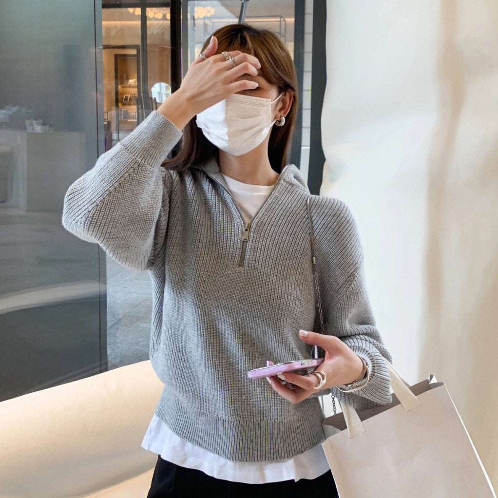 Casual Style Neck Wool Blend Knit Sweater AliFinds