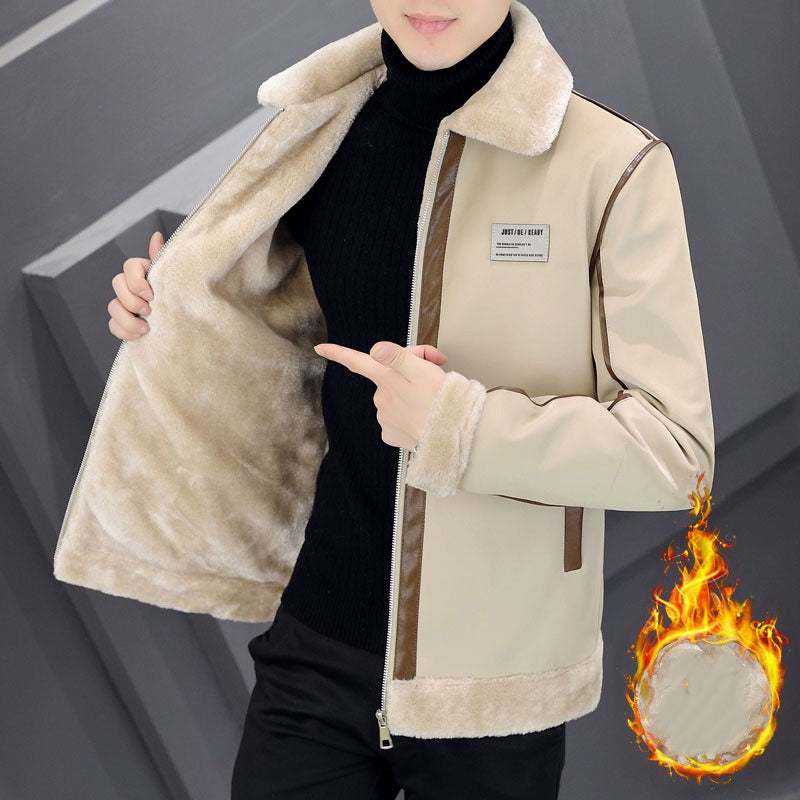 Coat Men&#39;s Warm With Velvet Thickened Suede Leather Coat Cotton-padded Coat Fur Integrated AliFinds