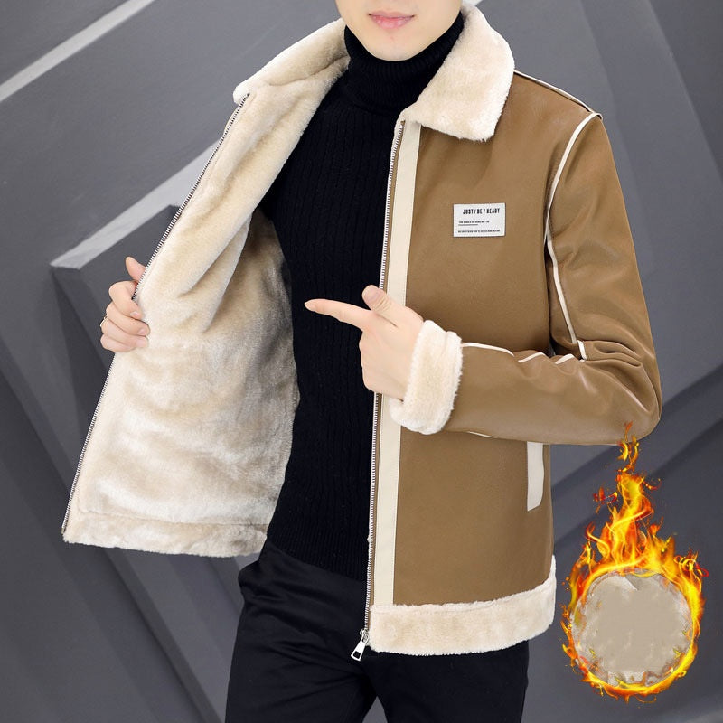 Coat Men&#39;s Warm With Velvet Thickened Suede Leather Coat Cotton-padded Coat Fur Integrated AliFinds