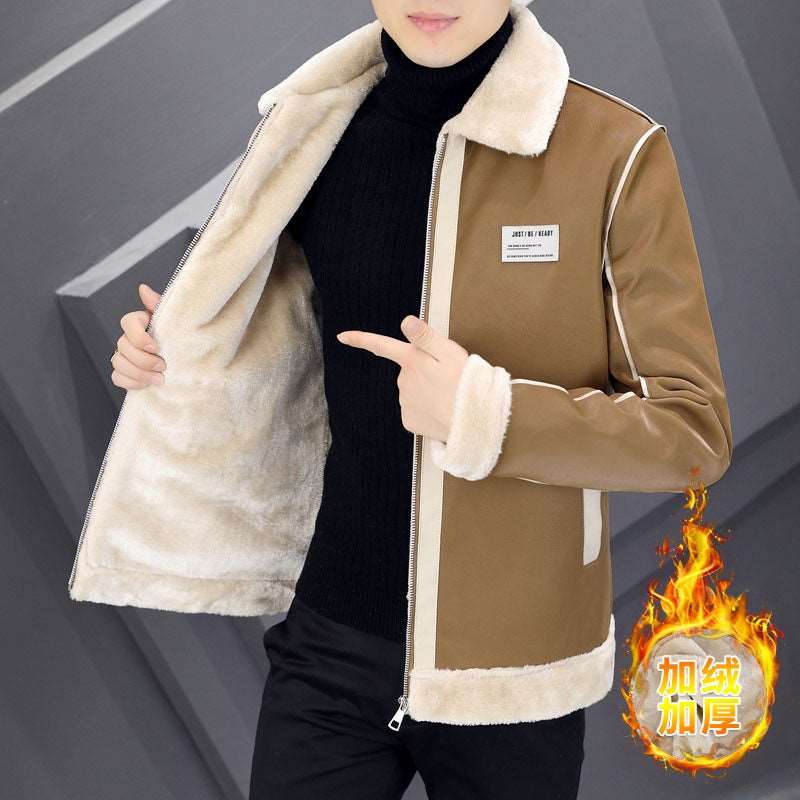 Coat Men's Warm With Velvet Thickened Suede Leather Coat Cotton-padded Coat Fur Integrated AliFinds