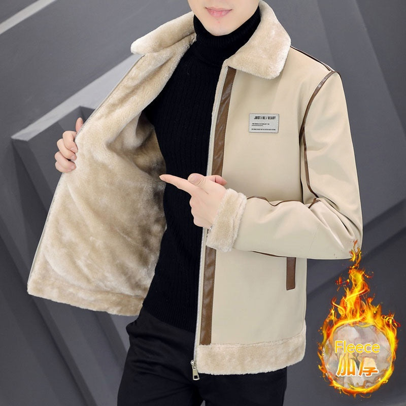 Coat Men's Warm With Velvet Thickened Suede Leather Coat Cotton-padded Coat Fur Integrated AliFinds