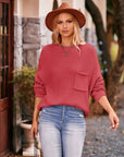 Dolman Sleeve Sweater With Pocket Solid Color Pullover Tops Women AliFinds