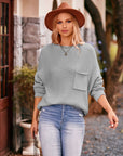 Dolman Sleeve Sweater With Pocket Solid Color Pullover Tops Women AliFinds