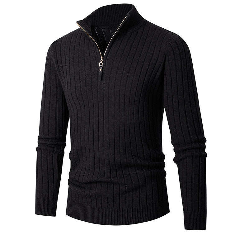 Foreign Trade Cross-border Vertical Bar Half Turtleneck Zipper Bottoming Sweater AliFinds