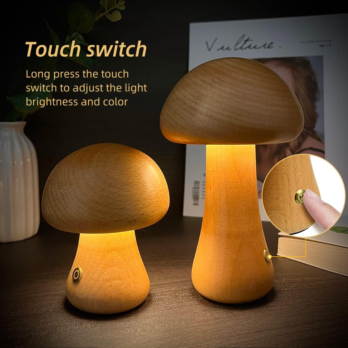 INS Wooden Cute Mushroom LED Night Light With Touch Switch  Bedside Table Lamp For Bedroom Childrens Room Sleeping Night Lamps Home Decor AliFinds