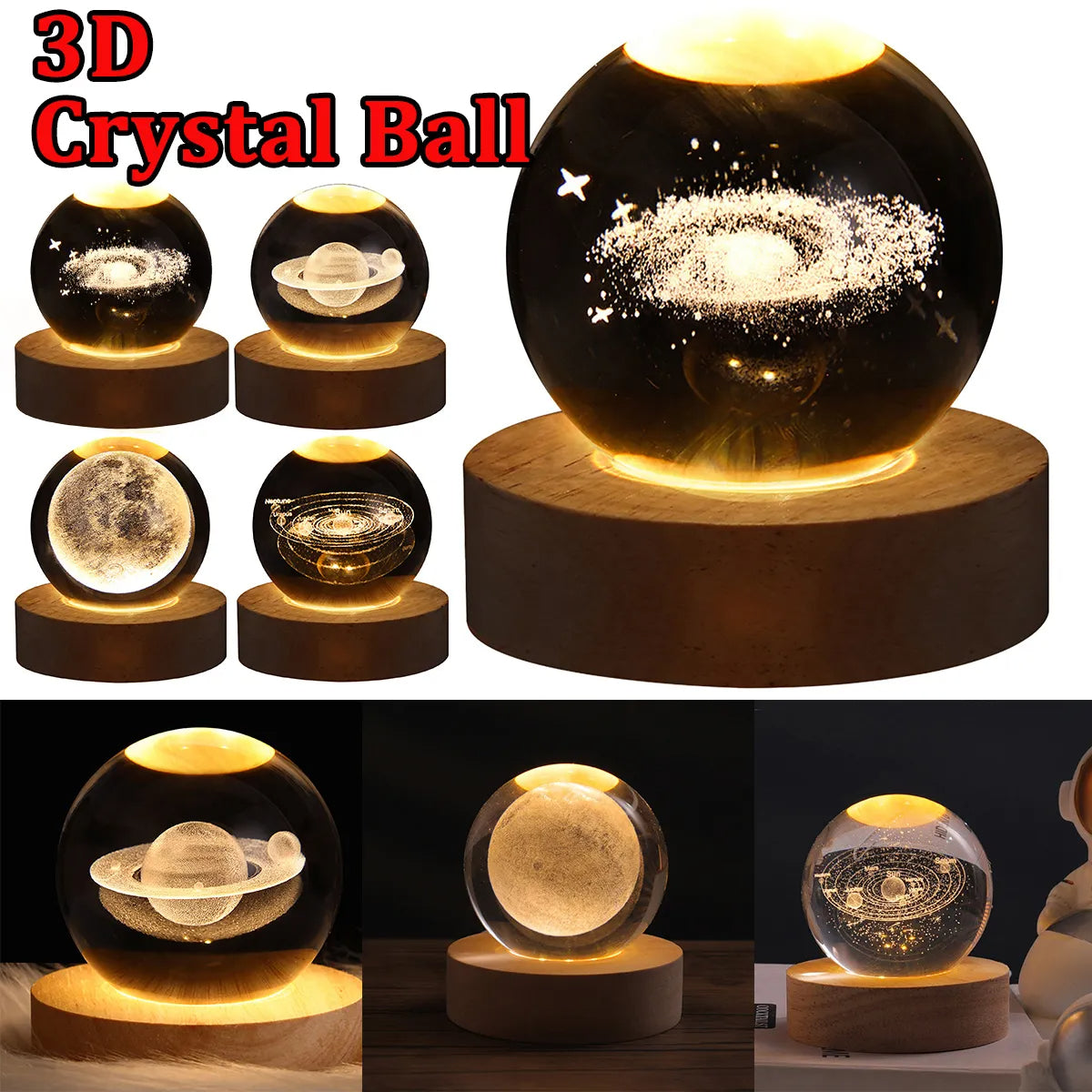 LED Night Light Galaxy Crystal Ball Table Lamp 3D Planet Moon Lamp Bedroom Home Decor For Kids Party Children Birthday Gifts AliFinds