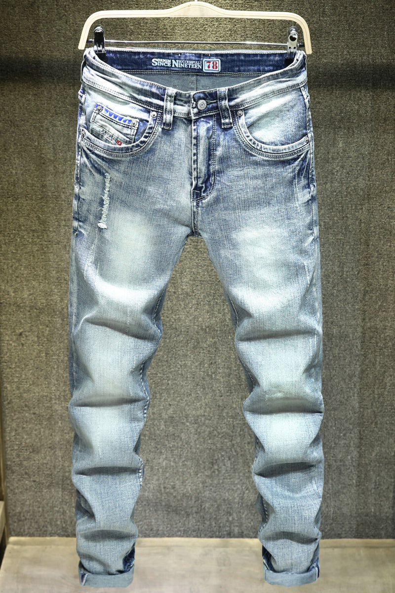 Light Blue Ripped Jeans For Men AliFinds