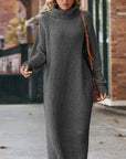 Long Below The Knee Loose High Collar Knitted Dress AliFinds