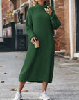 Long Below The Knee Loose High Collar Knitted Dress AliFinds