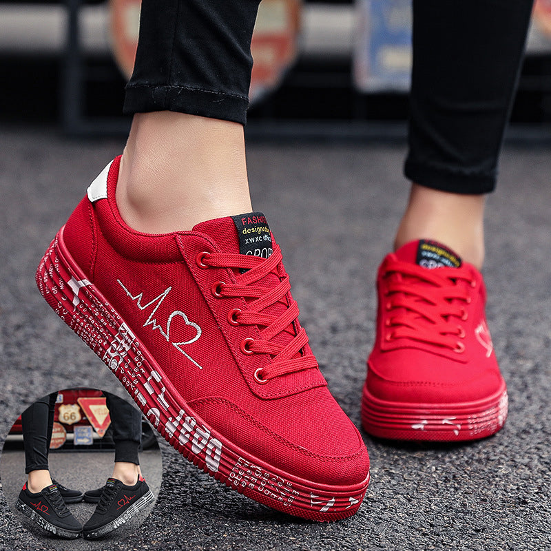 Love Print Canvas Shoes Women Men Flats Lace-up Casual Shoes Lover Sports Shoes Valentines Day AliFinds