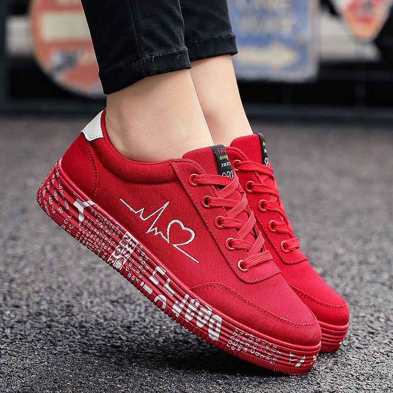 Love Print Canvas Shoes Women Men Flats Lace-up Casual Shoes Lover Sports Shoes Valentines Day AliFinds