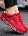 Love Print Canvas Shoes Women Men Flats Lace-up Casual Shoes Lover Sports Shoes Valentines Day AliFinds