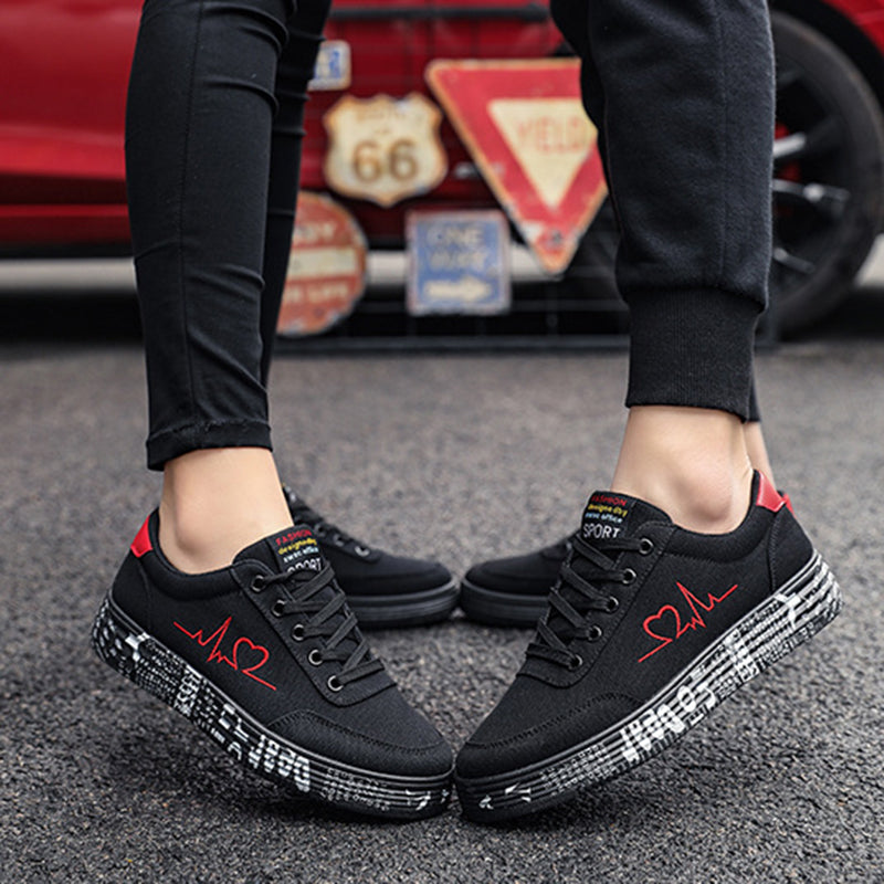 Love Print Canvas Shoes Women Men Flats Lace-up Casual Shoes Lover Sports Shoes Valentines Day AliFinds