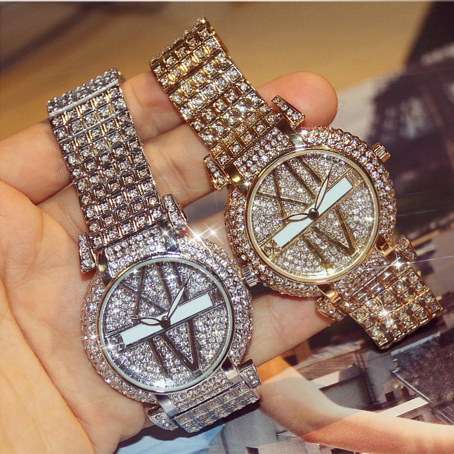 Luxury Diamond Women Watches Fashion Brand Stainless Steel Bracelet Wrist Watch Women Design Quartz Watch Clock relogio feminino AliFinds