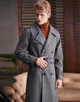 Men's Double Breasted Knee Length Woolen Coat AliFinds