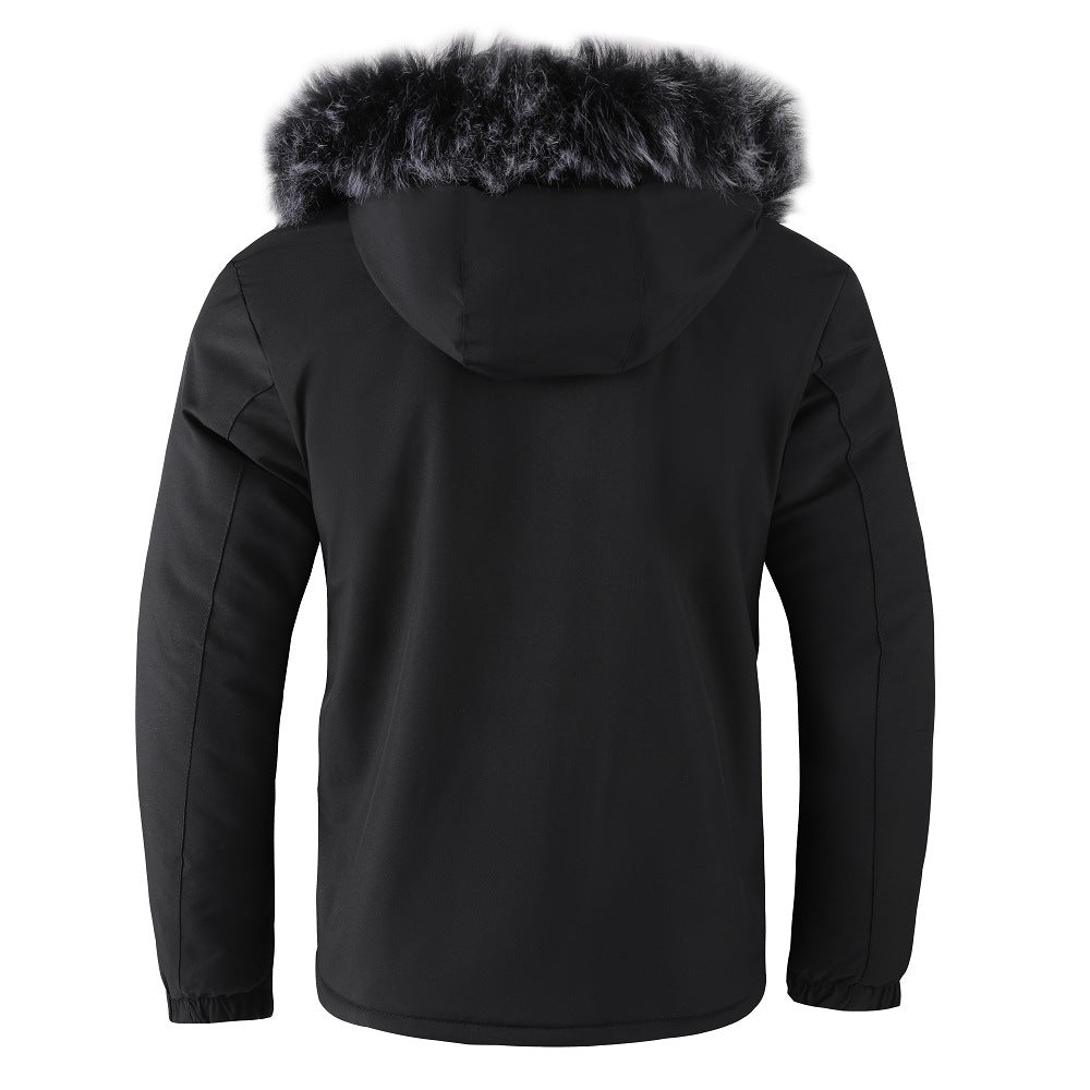 Men&#39;s Hair Collar Padded Thickened Cotton Coat Jacket AliFinds