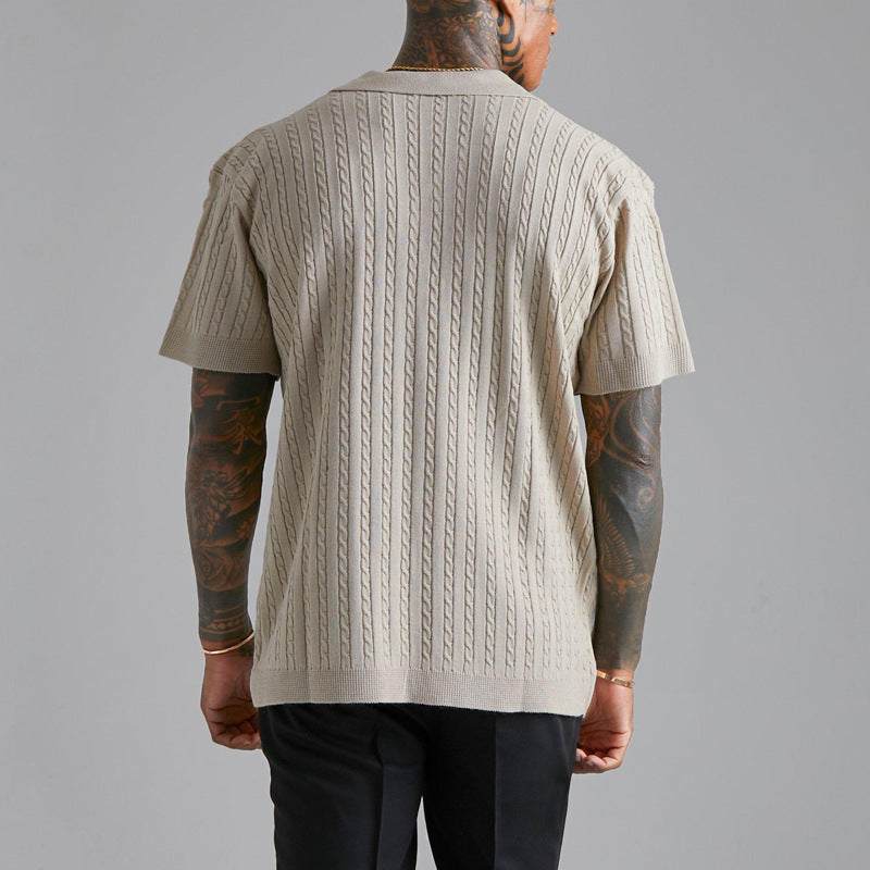 Men&#39;s Knitted Button Short-sleeved Shirt AliFinds