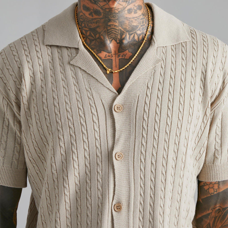 Men&#39;s Knitted Button Short-sleeved Shirt AliFinds