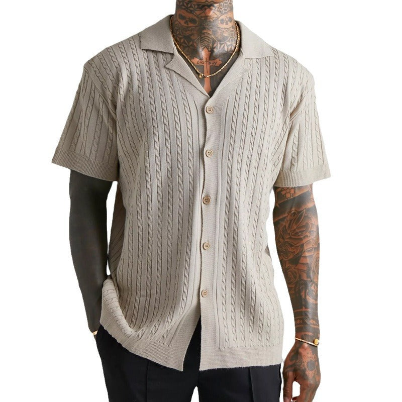 Men&#39;s Knitted Button Short-sleeved Shirt AliFinds