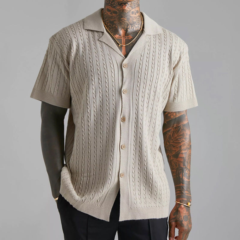 Men&#39;s Knitted Button Short-sleeved Shirt AliFinds