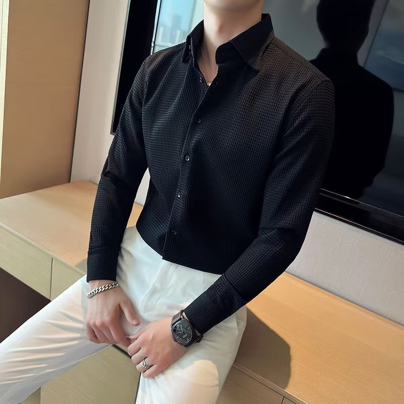 Men&#39;s Long-sleeved Business High-grade Slim Shirt AliFinds