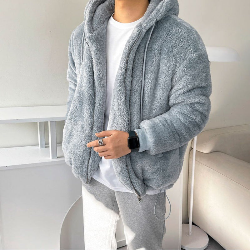 Men&#39;s Loose All-match Lamb Wool Thickened Hooded Sweatshirt AliFinds