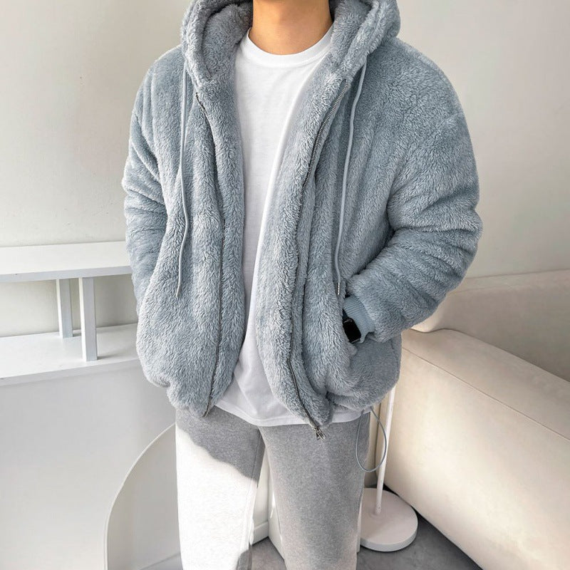 Men&#39;s Loose All-match Lamb Wool Thickened Hooded Sweatshirt AliFinds